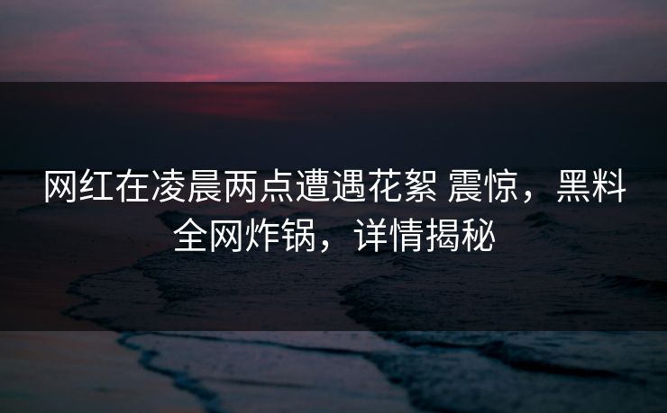 网红在凌晨两点遭遇花絮 震惊，黑料全网炸锅，详情揭秘