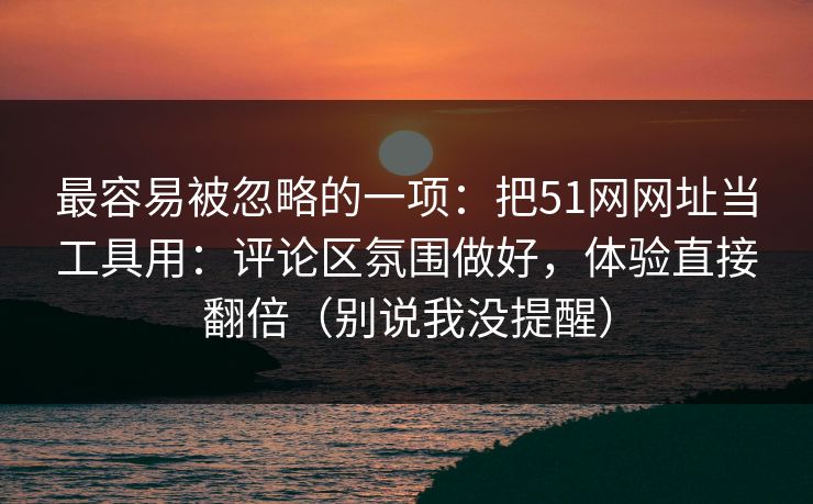 最容易被忽略的一项：把51网网址当工具用：评论区氛围做好，体验直接翻倍（别说我没提醒）