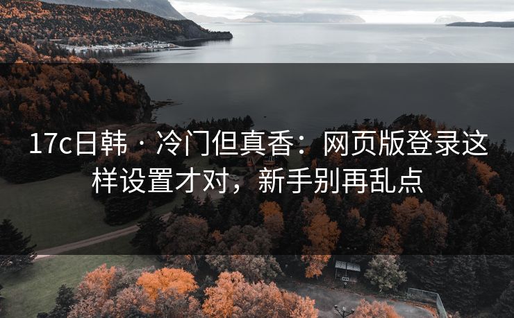 17c日韩 · 冷门但真香：网页版登录这样设置才对，新手别再乱点