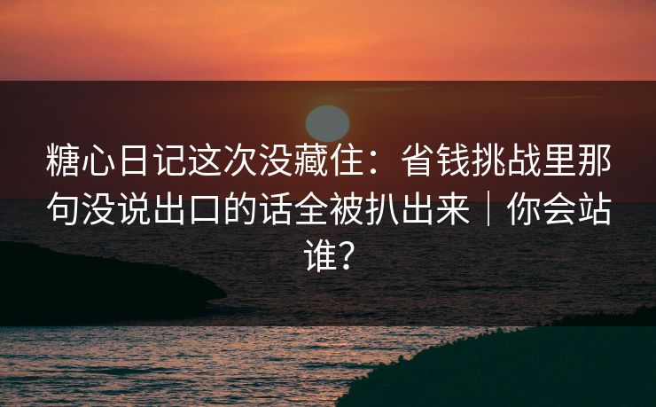 糖心日记这次没藏住：省钱挑战里那句没说出口的话全被扒出来｜你会站谁？